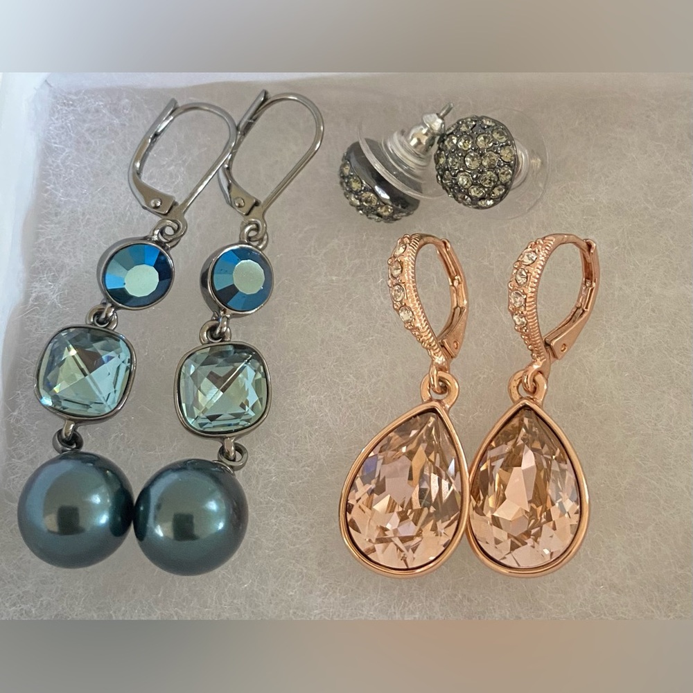 Lot 3 Givenchy Blue and Gold Pink Crystal Drop Earrings
